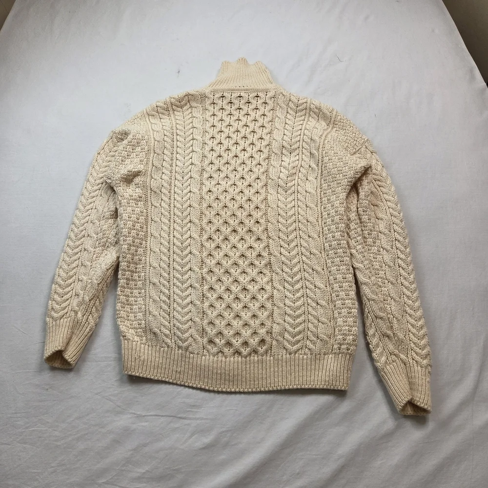 Carraig Donn Irish Aran Cable Knit Turtleneck Sweater 100% Merino Wool Size‎ S